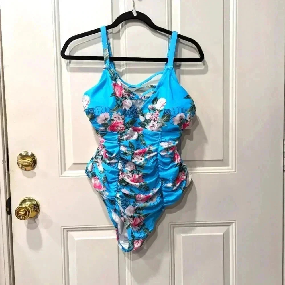 Cupshe‎ Swimsuit Women's 0X Plus Floral Strappy V-Neck One-Piece Suit